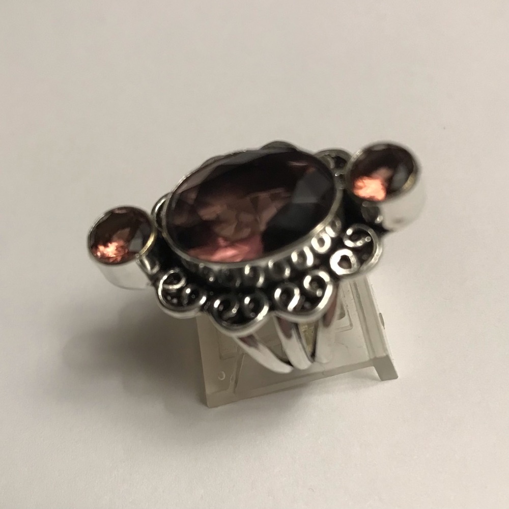 Pink Amethyst Stamped 925 Sterling Silver Ring - Picture 3 of 3